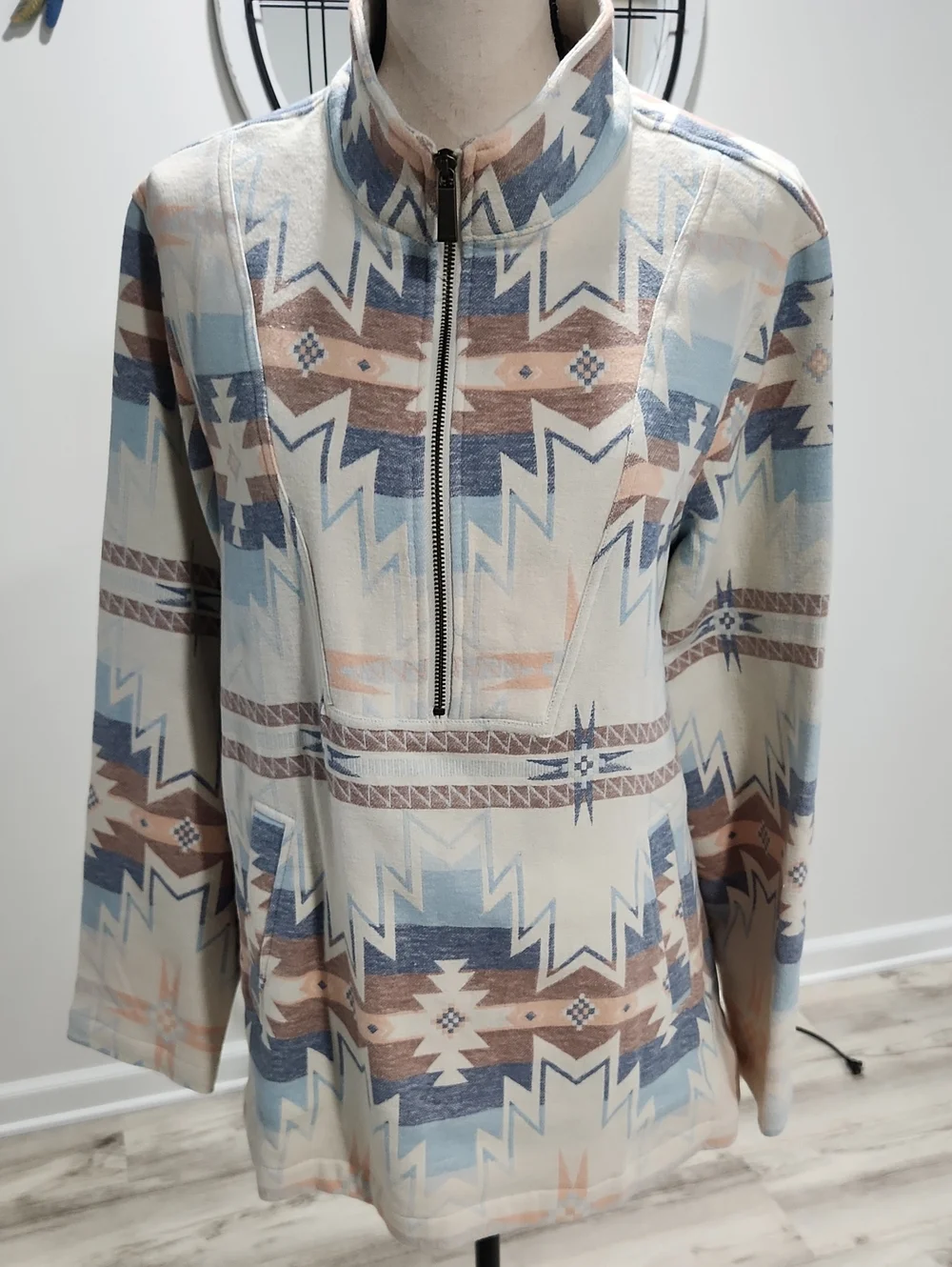NWOT. Coldwater Creek Southwestern Aztec Quater Zip Pullover Boho Western